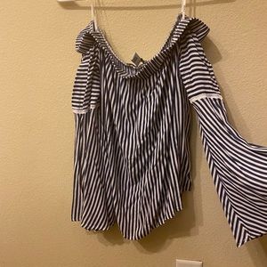 Blue/ white stripe off the shoulder top
